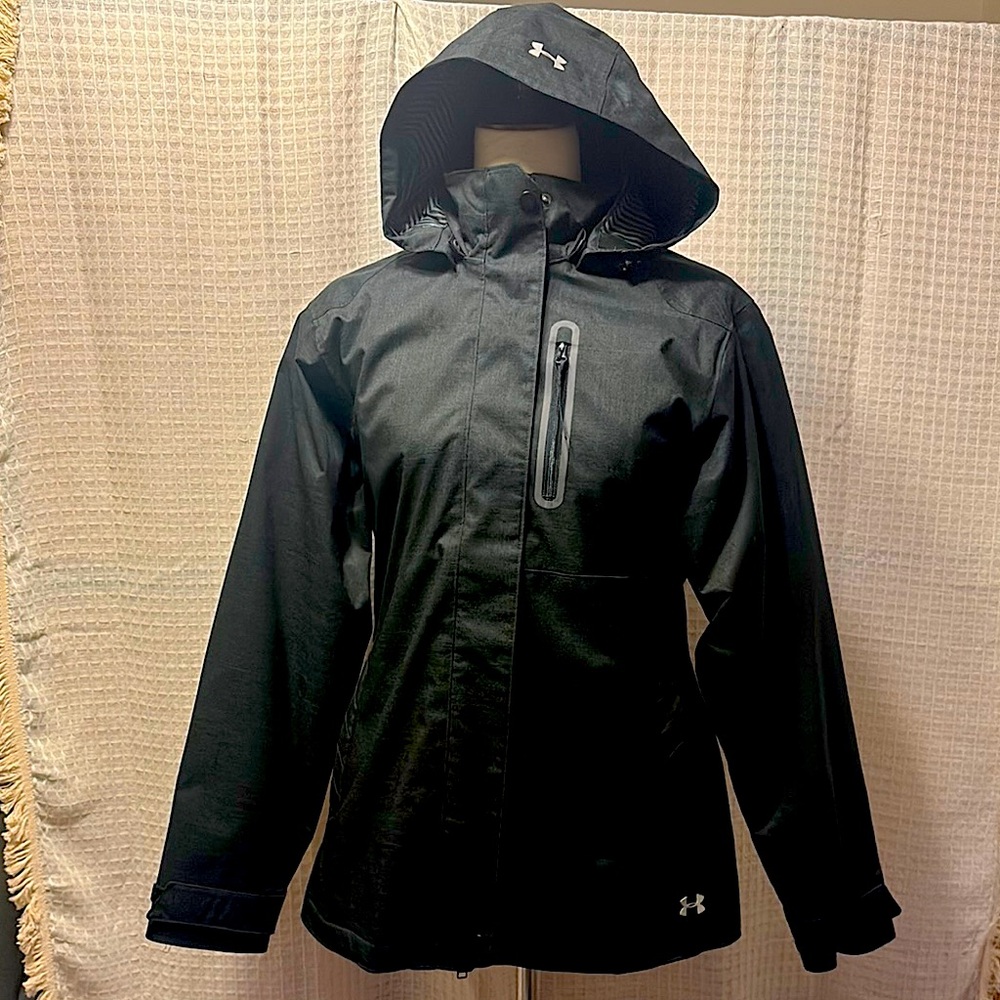 Under Armour Black Hooded Jacket w/detachable fleece lining, detachable hood.